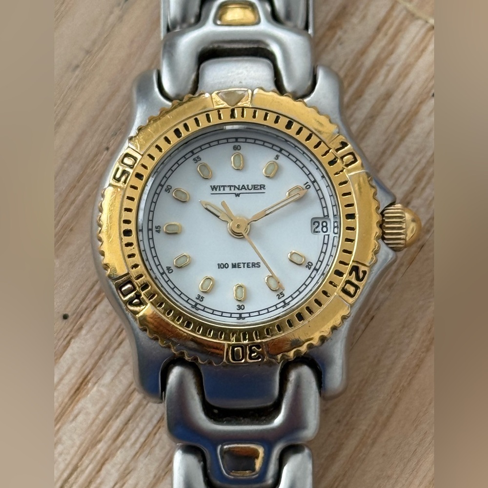 Wittnauer Rare Luxury Ladies Watch Two-Tone Bracelet Case White Dial Date